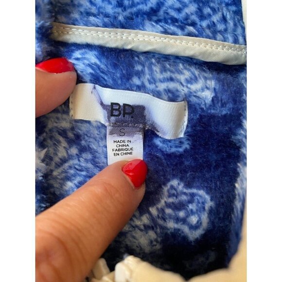 BP Bnwot Women Faux Shearling Bandana Patchwork Sweater Sz Small Full Zip Hooded - Picture 5 of 6